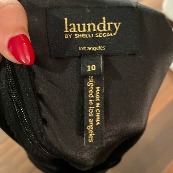 Little Black Dress, Sheer Sleeve Shift Dress with lace neck line, Cocktail Dress - Picture 5 of 13